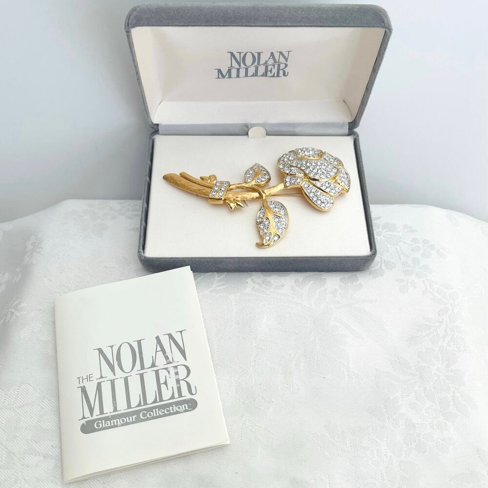 Vtg Nolan Miller Pave Rose Austrian Crystal Gold-P Brooch Pin Y2K Dynasty 90s